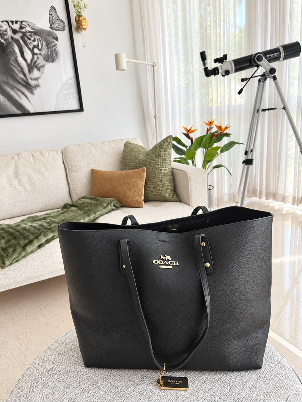 Coach Black Pebbled Leather Tote with Gold Logo